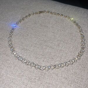 16”‎ Crystal & Pearl Gold Hoop Short Chain Necklace w Rhinestones Long Collar